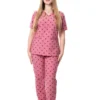 yescrubs-polskie-scrubsy-medyczne-damskie-odziez-medyczna-uniform-Hibiskus-rozowy-bordowe-kropki (11) Damskie spodnie medyczne Hibiskus